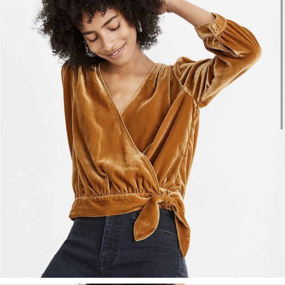 Gold Velvet Look Wrap Top